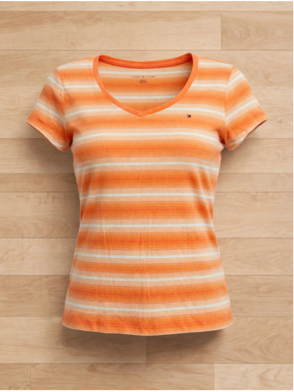 Women's Tommy Hilfiger Striped V-Neck Tee, Orange/White, Size XL
